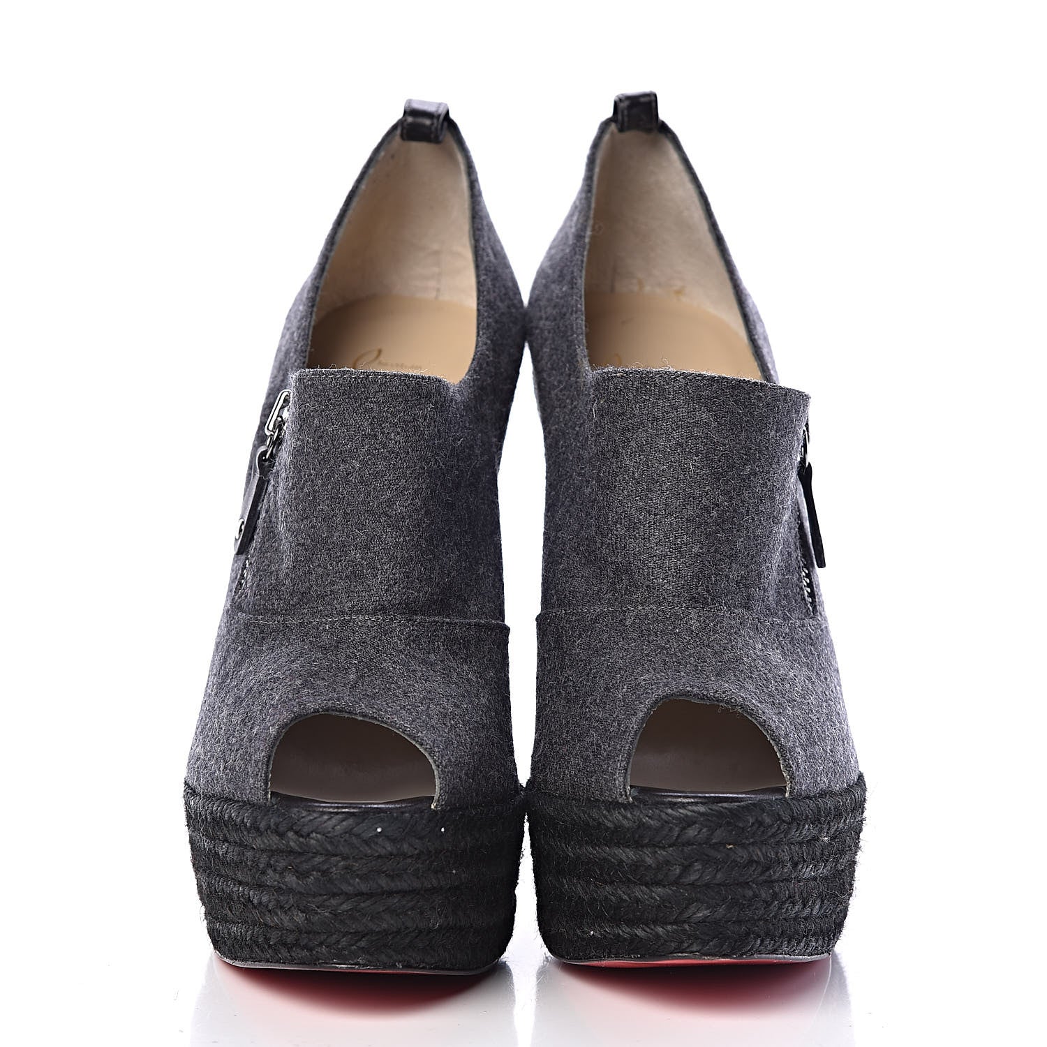Christian Louboutin Flannel Rope Calfskin Deroba 140 Wedge Ankle Boots 39 Grey Black 2 of 9