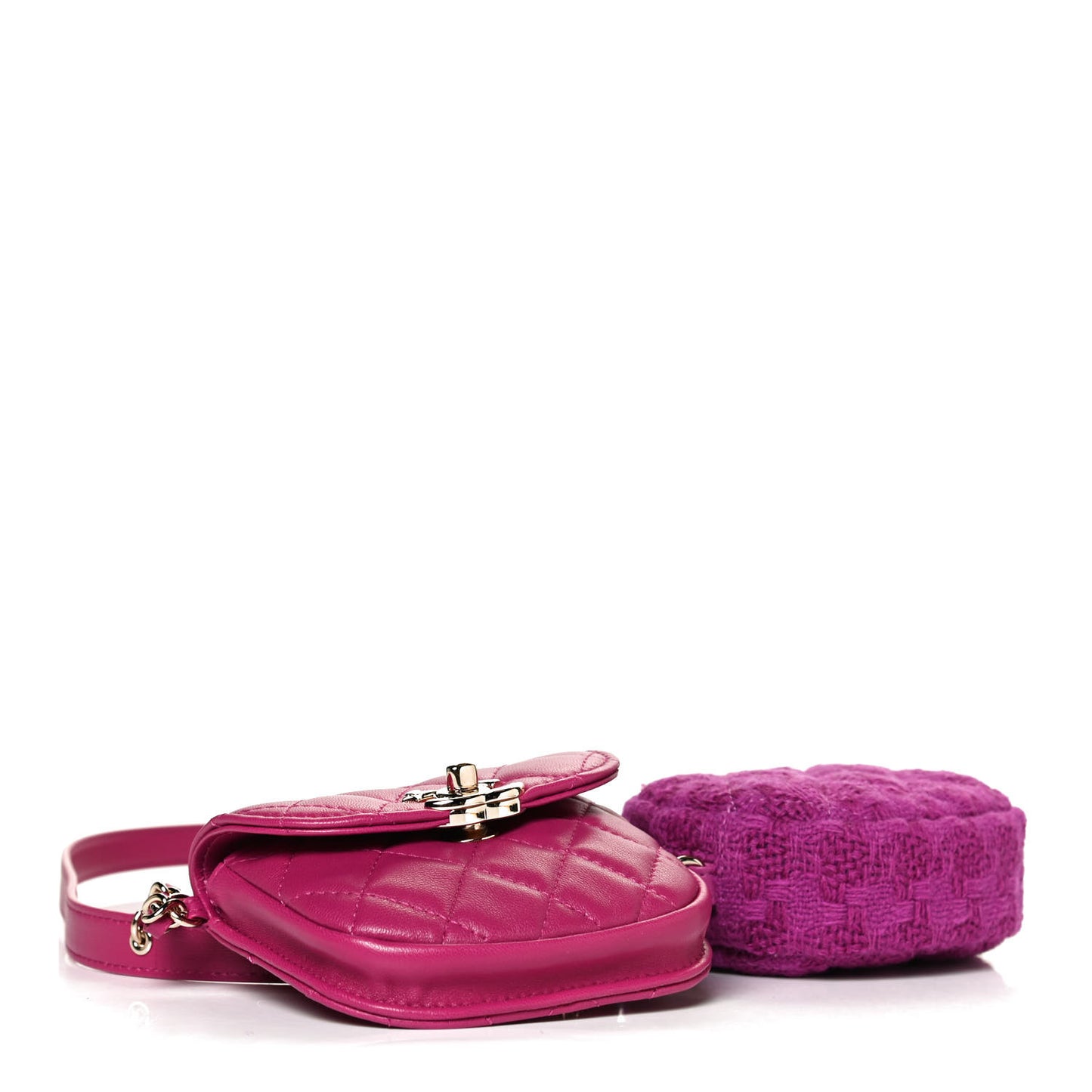 Tweed Lambskin Quilted Waist Bag With Coin Purse Fuchsia