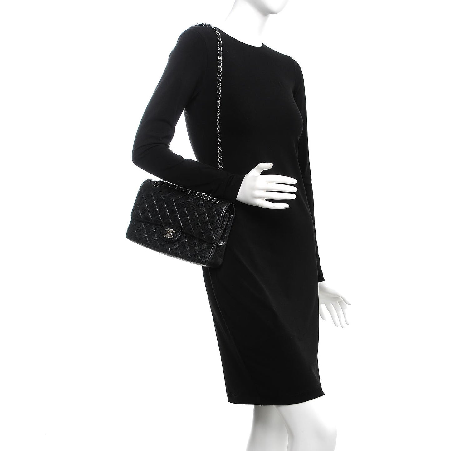 Caviar Quilted Medium Double Flap Black