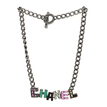 Chanel Crystal Enamel Pearl CC Logo Chain Choker Dark Silver Multicolor 3 of 4