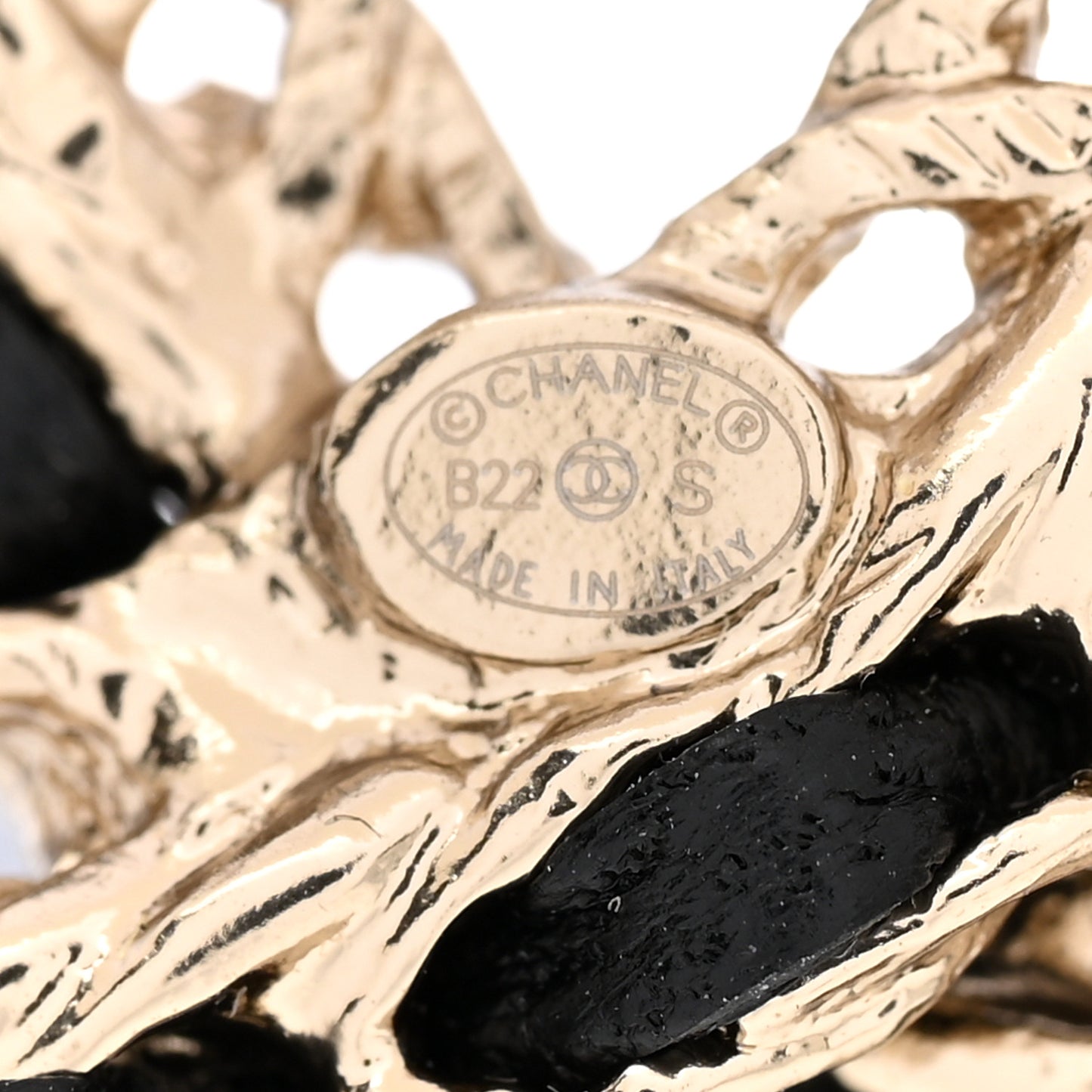 Lambskin Chain CC Brooch Black Gold