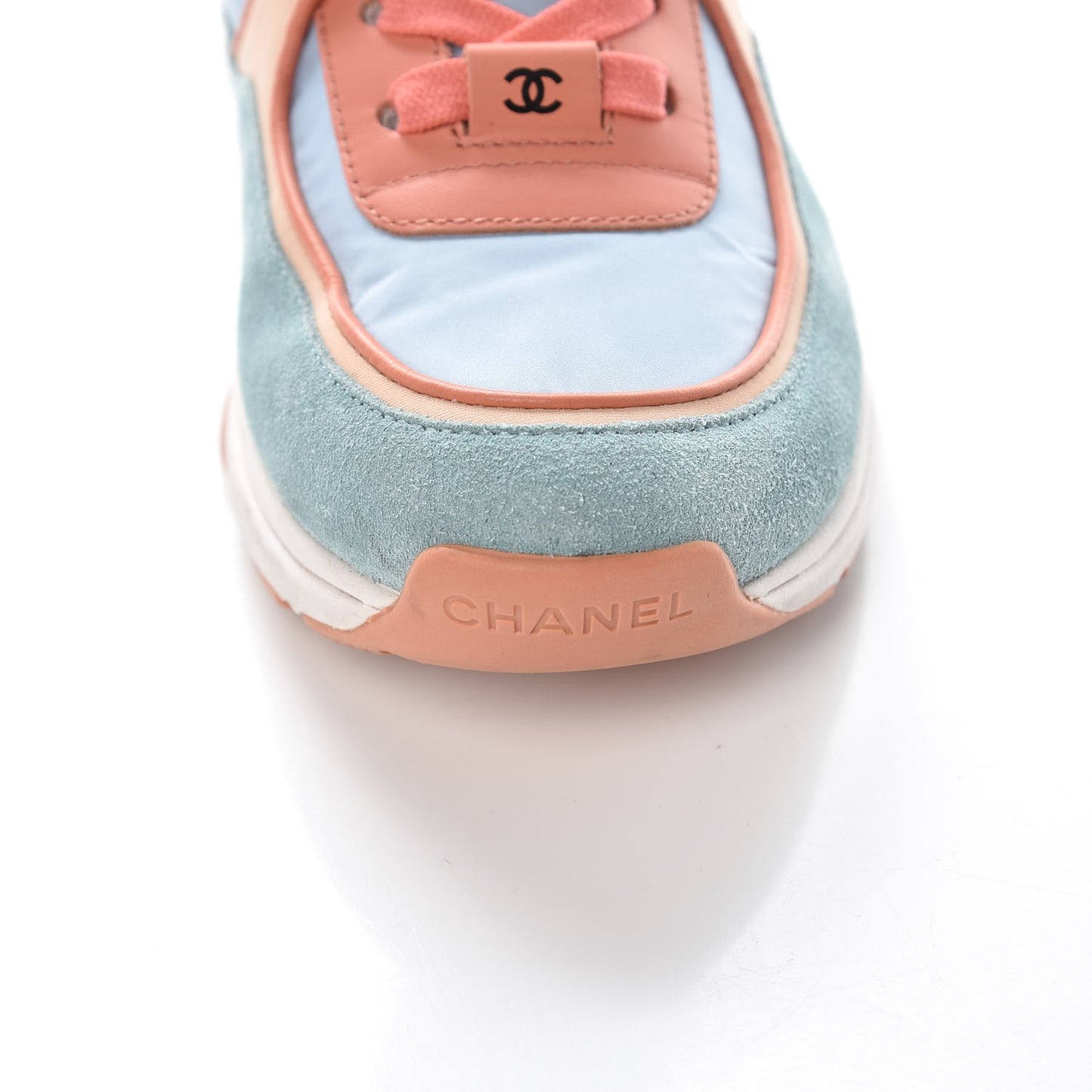 Nylon Lambskin Suede Calfskin CC Sneakers 37 Coral Light Blue White