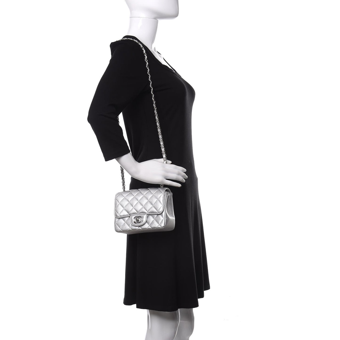 Metallic Lambskin Quilted Mini Square Flap Silver