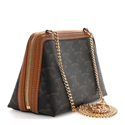 Celine Triomphe Canvas Lambskin Clutch On Chain Tan 3 of 12