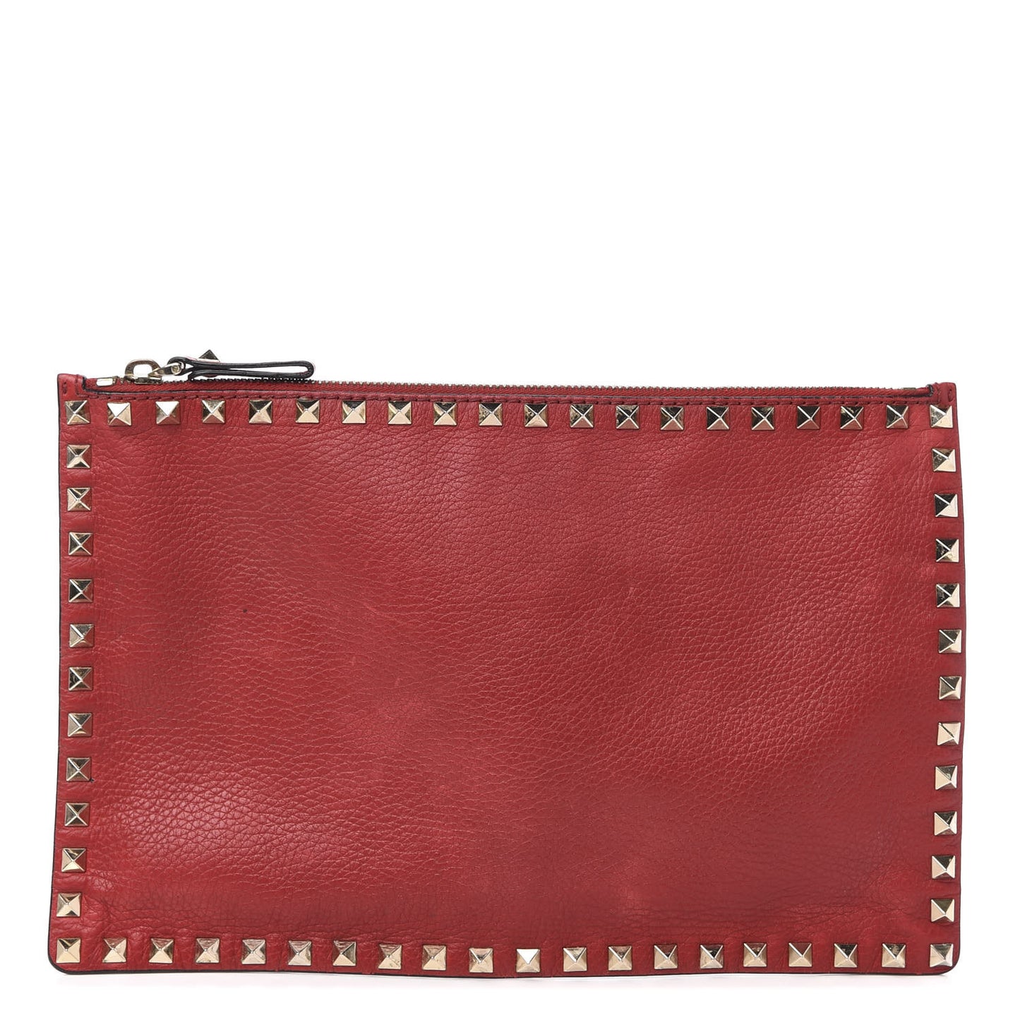 Pebbled Calfskin Large Rockstud Zip Pouch Rosso Valentino