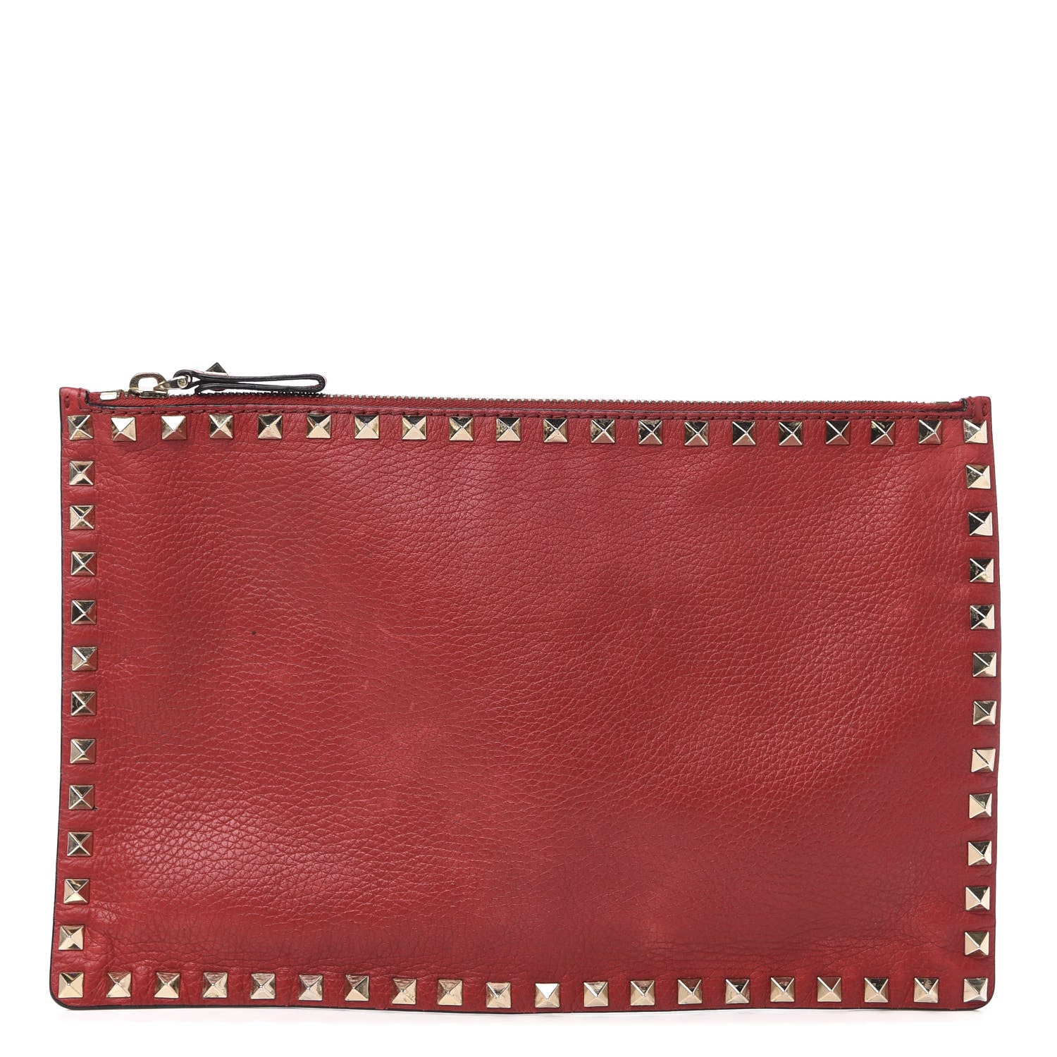Valentino Garavani Pebbled Calfskin Large Rockstud Zip Pouch Rosso Valentino 1 of 12