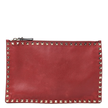 Valentino Garavani Pebbled Calfskin Large Rockstud Zip Pouch Rosso Valentino 1 of 12