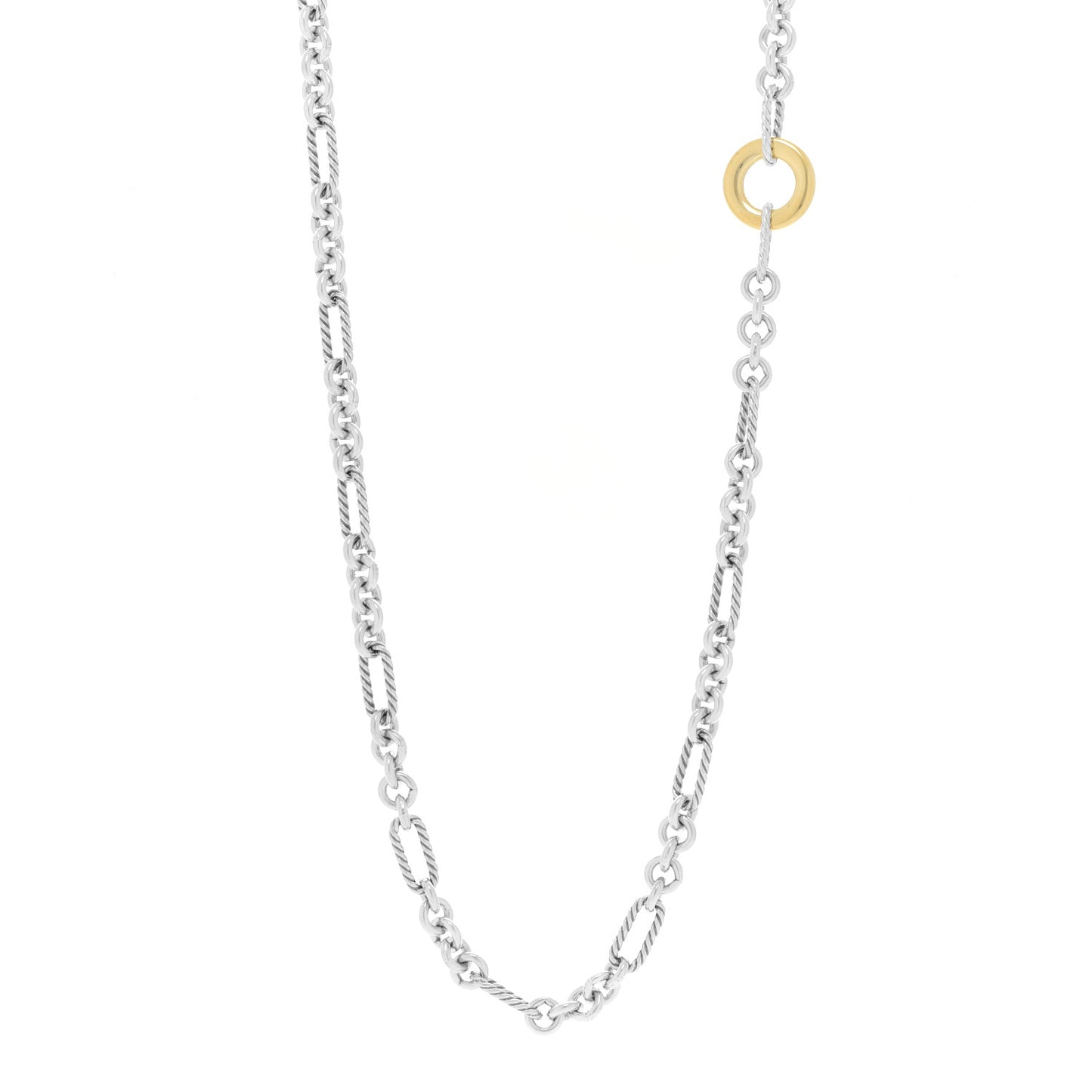 Sterling Silver 18K Yellow Gold Figaro Two Tone Link Necklace