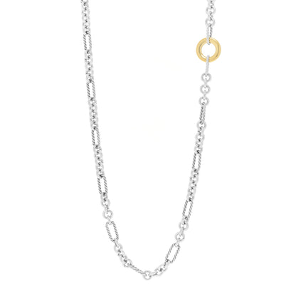 David Yurman Sterling Silver 18K Yellow Gold Figaro Two Tone Link Necklace 1 of 6