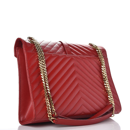 Saint Laurent Grain De Poudre Matelasse Chevron Large Monogram Satchel Lipstick Red 3 of 7