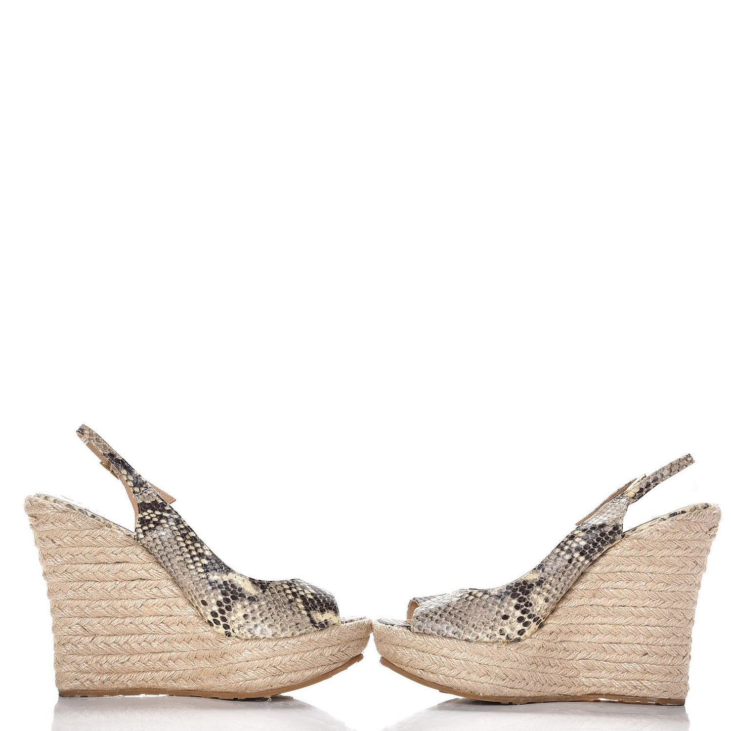 Calfskin Snake Print Polar Espadrille Wedges 36.5 Natural