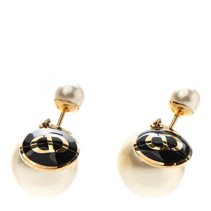 Christian Dior Pearl Logo Tribal Earrings Gold Black 1 of 5