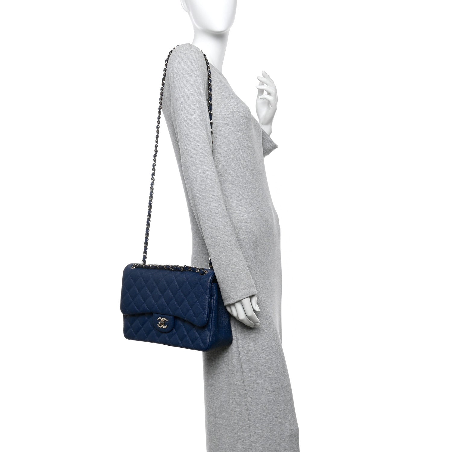 CHANEL ネイビー キルティング バッグ Chanel Caviar Quilted Top Handle Slim Vanity With Chain Navy