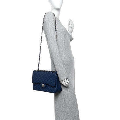 Chanel Caviar Quilted Jumbo Double Flap Navy Blue 2 of 11