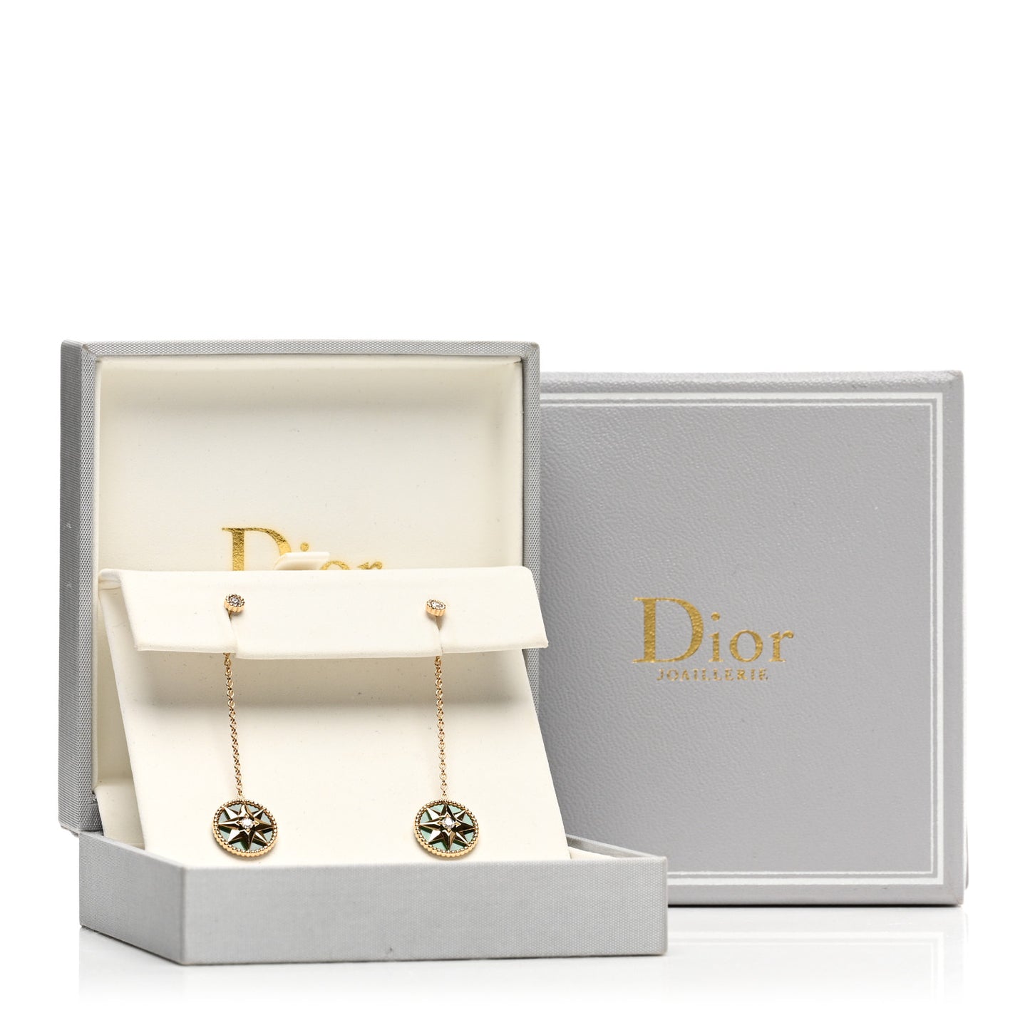 18K Yellow Gold Diamond Malachite Rose Des Vents Drop Earrings