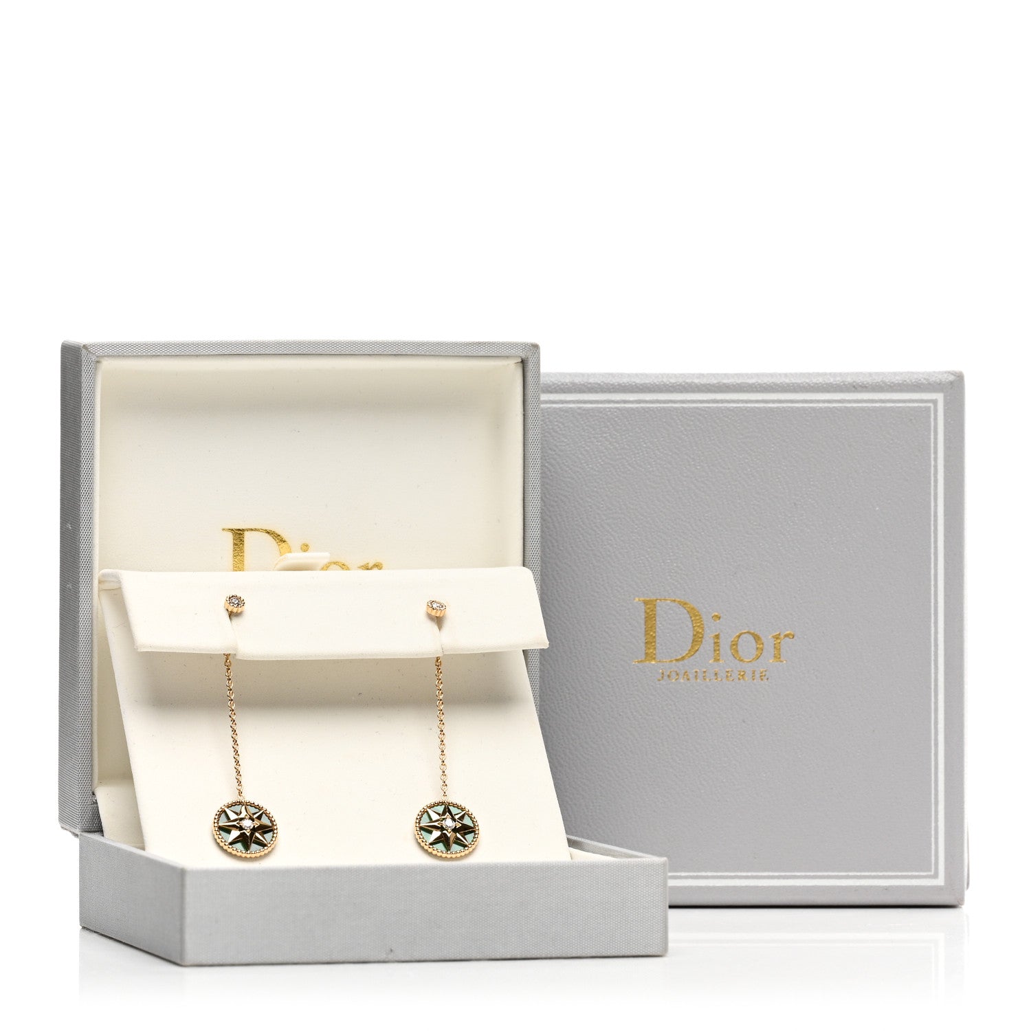 Christian Dior 18K Yellow Gold Diamond Malachite Rose Des Vents Drop Earrings 5 of 5