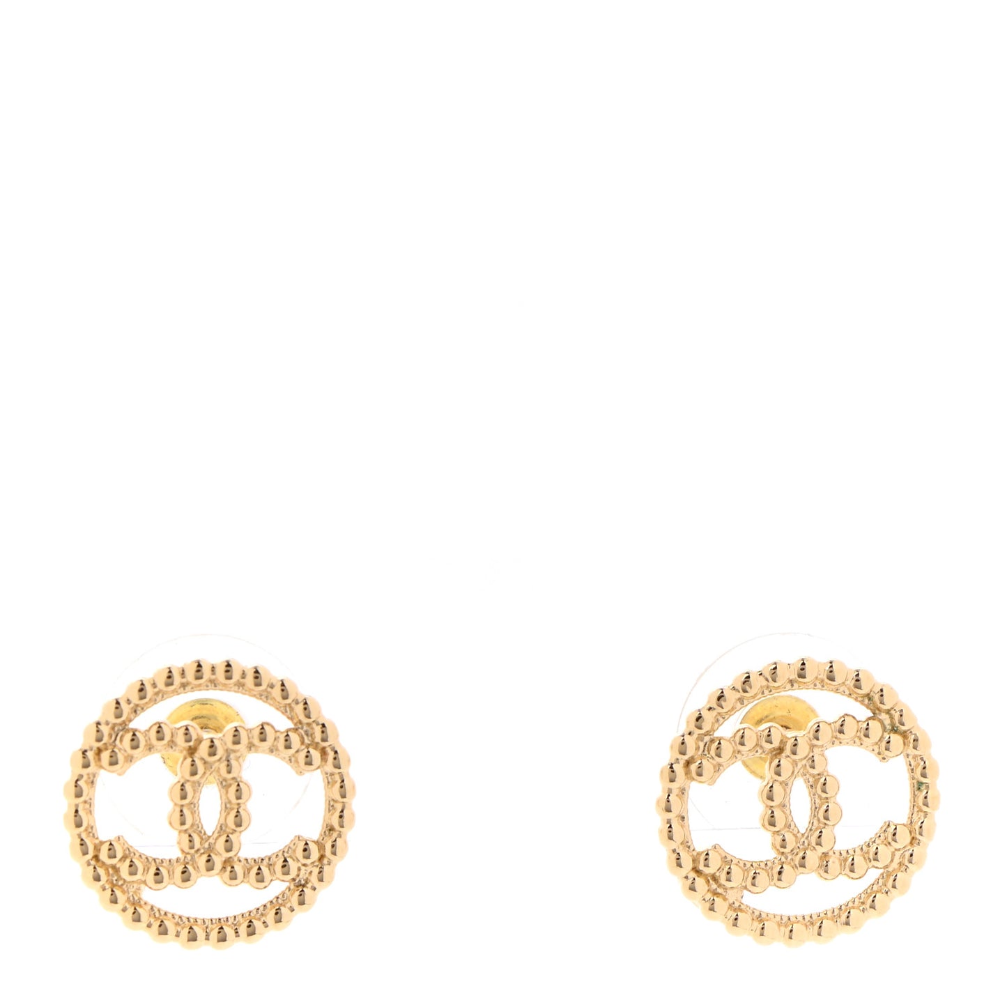 Metal Bead Round CC Stud Earrings Gold