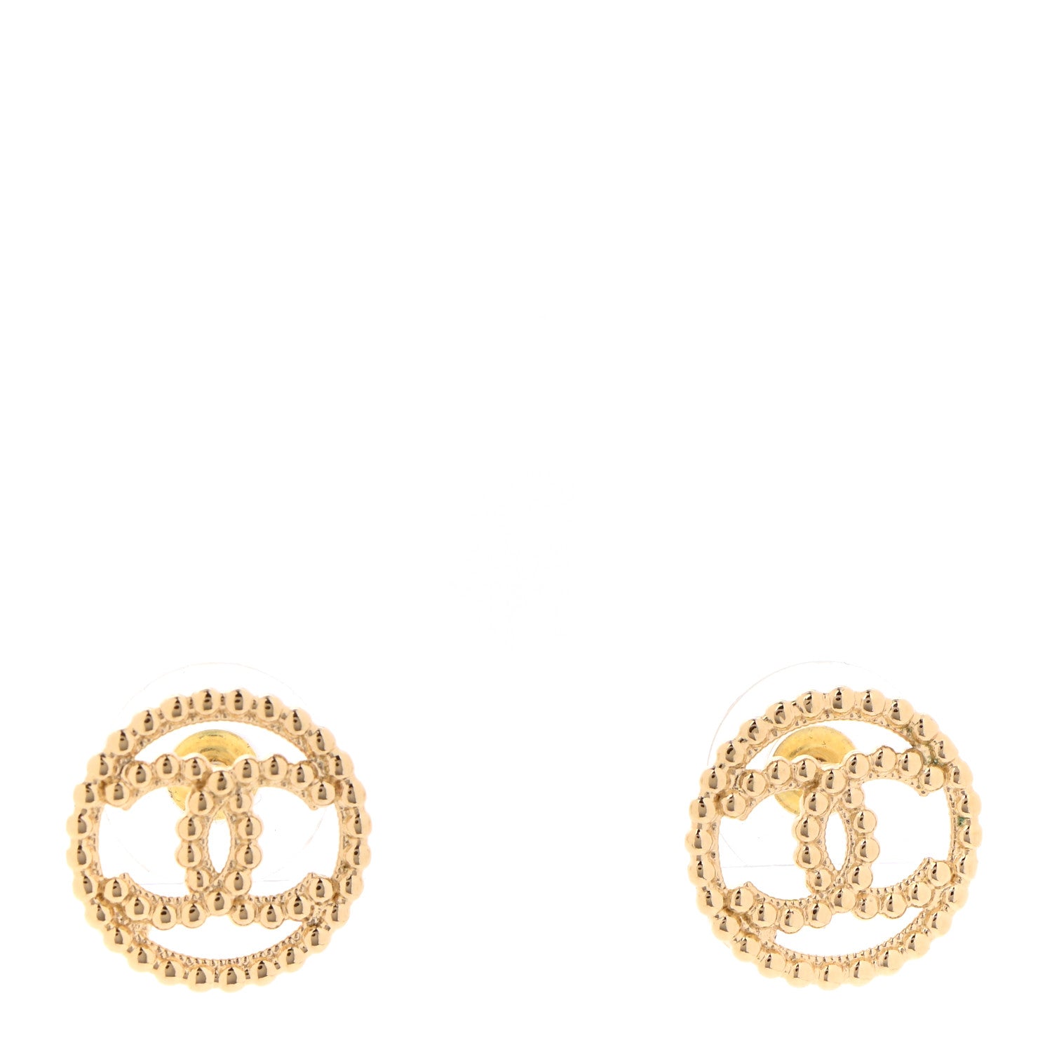 Chanel Metal Bead Round CC Stud Earrings Gold 1 of 4