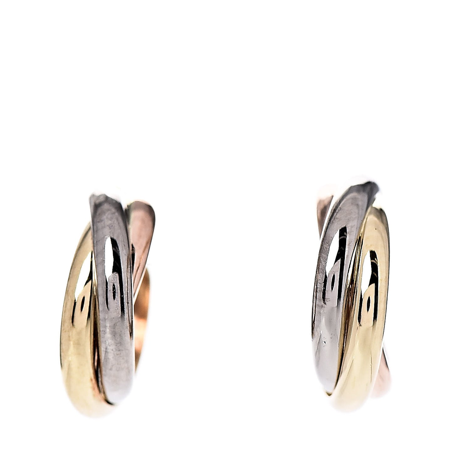18K Pink Yellow White Gold 13mm Trinity Hoop Earrings