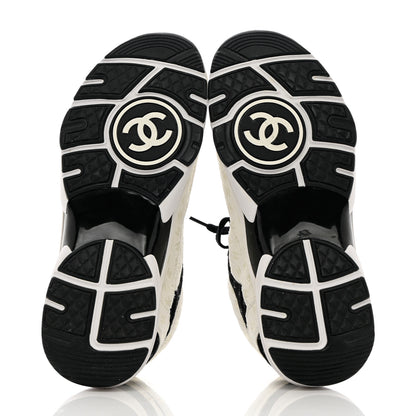 Chanel Suede Calfskin Printed CC Sneakers 37 Black White 5 of 8