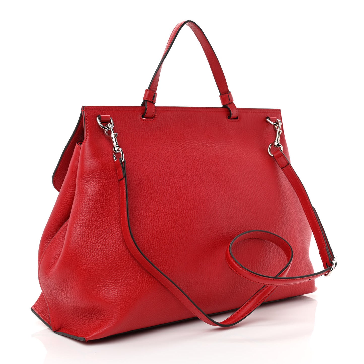 Pebbled Calfskin Large Bamboo Daily Top Handle Bag Red