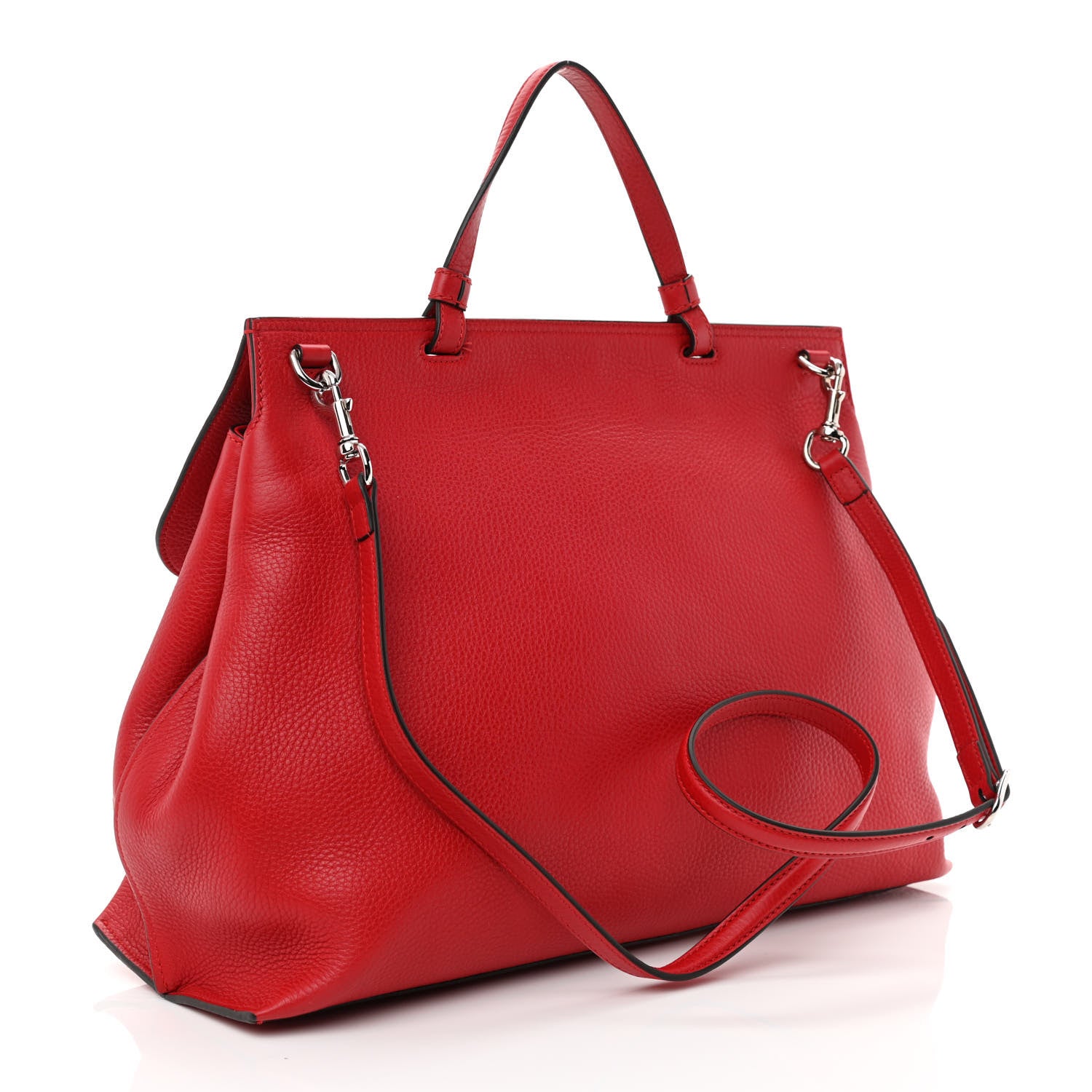 Gucci Pebbled Calfskin Large Bamboo Daily Top Handle Bag Red 3 of 11