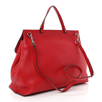 Gucci Pebbled Calfskin Large Bamboo Daily Top Handle Bag Red 3 of 11