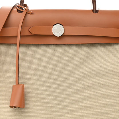 Hermes Military Toile Vache Hunter Herbag Zip Retourne 31 PM Beton Naturel 9 of 11