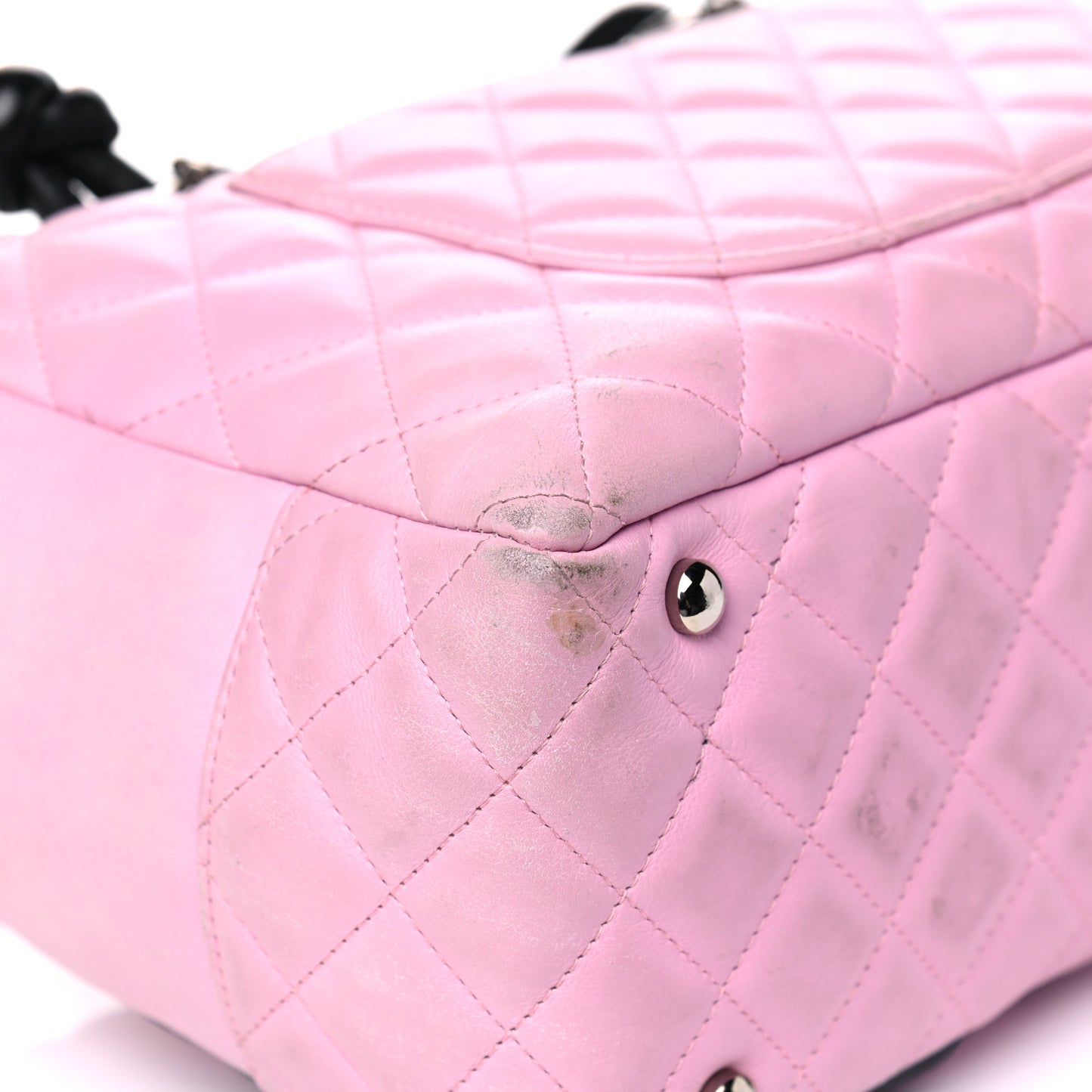 Calfskin Quilted Large Cambon Bowler Pink Black