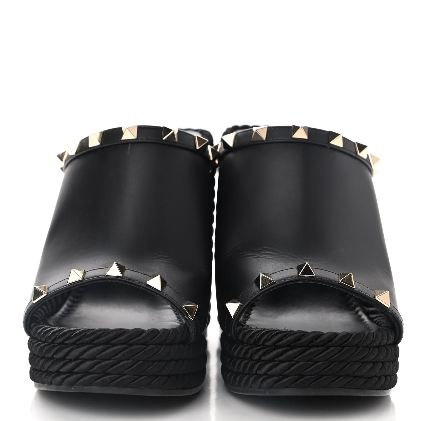Calfskin Silk Rockstud Torchon Espadrille Wedge 25/115mm Slide Sandals 37 Black