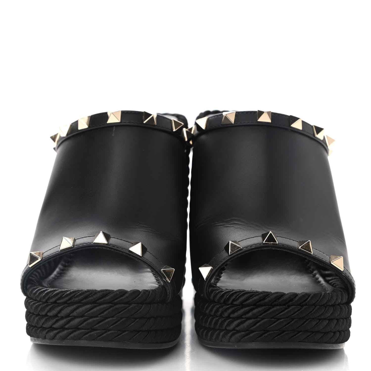 Valentino Garavani Calfskin Silk Rockstud Torchon Espadrille Wedge 25/115mm Slide Sandals 37 Black 2 of 9
