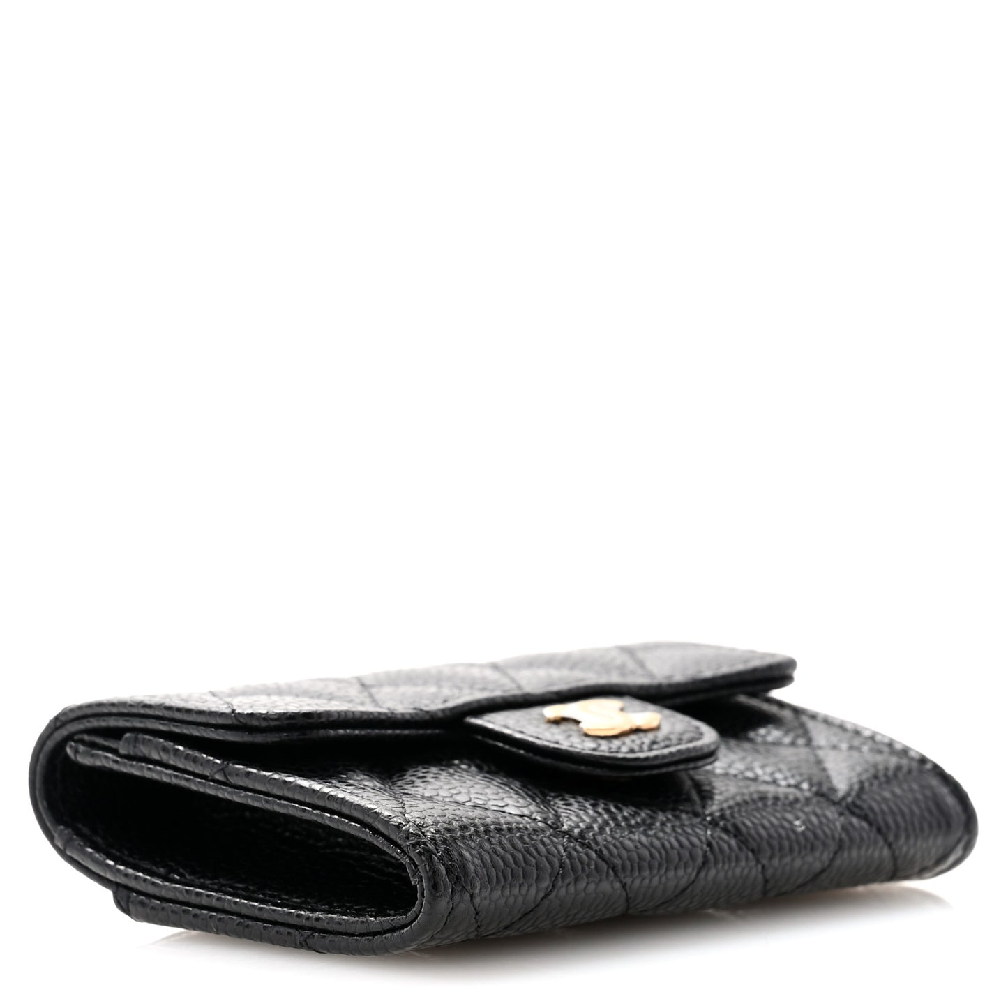 Caviar Quilted Flap Card Holder Wallet Black