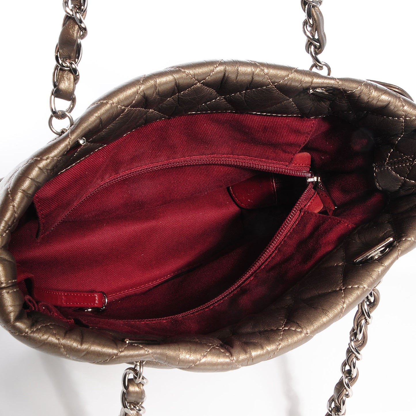 Metallic Aged Calfskin Quilted Medium Cotton Club Tote Bronze