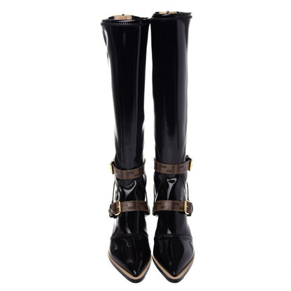 Fendi Glossy Neoprene Glazed Fabric FF FFrame Boots 39 Black Tobacco Moro 5 of 10