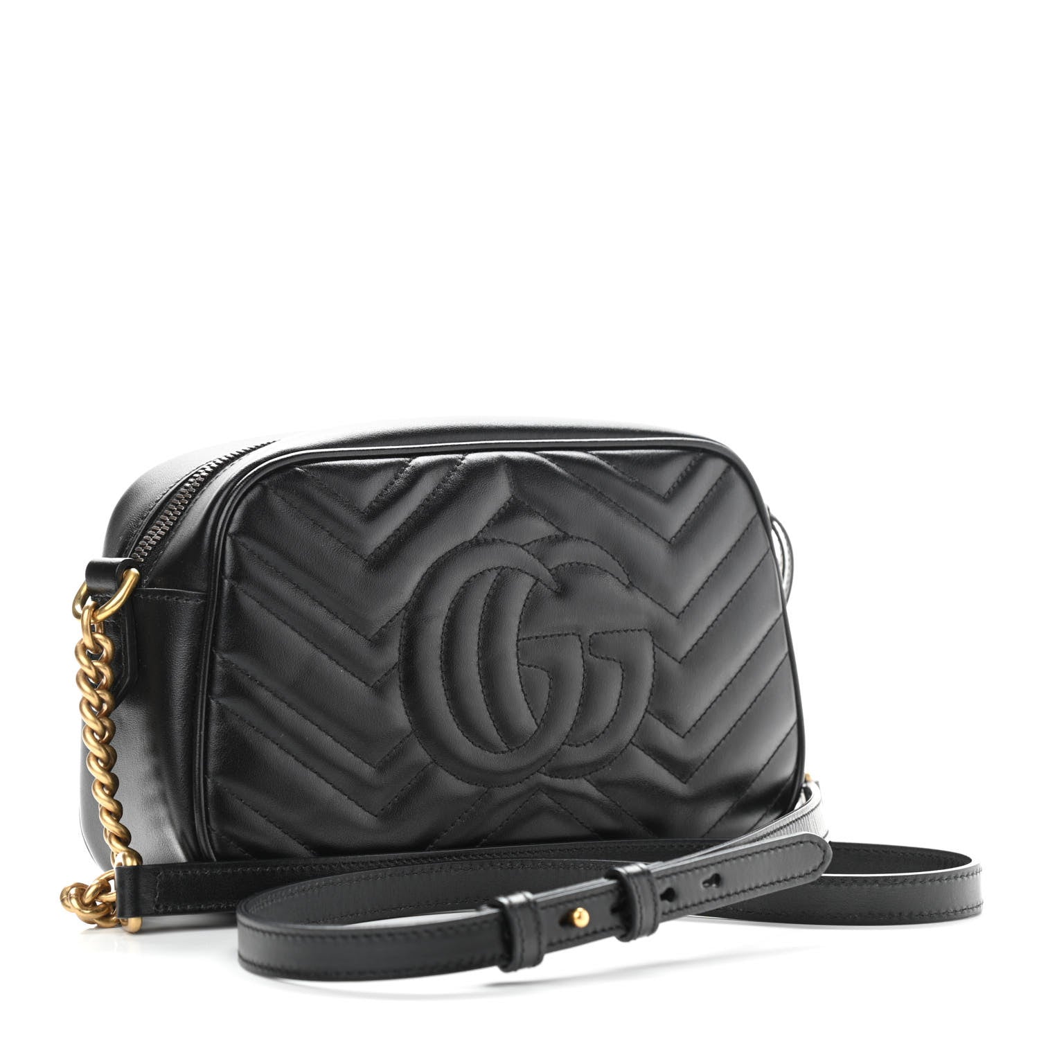 Gucci Calfskin Matelasse Small GG Marmont Chain Shoulder Bag Black 3 of 10