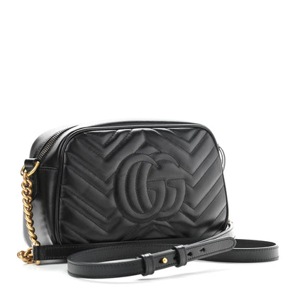 Gucci Calfskin Matelasse Small GG Marmont Chain Shoulder Bag Black 3 of 10