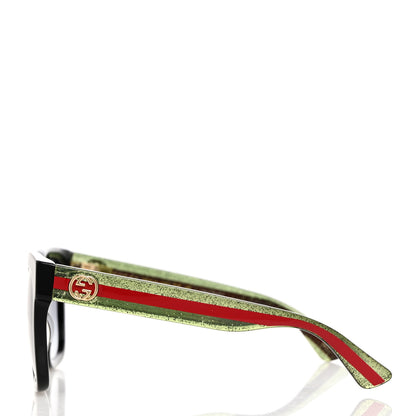 Gucci Acetate Square Frame Web Glitter Sunglasses GG0034SN Black Green 3 of 7
