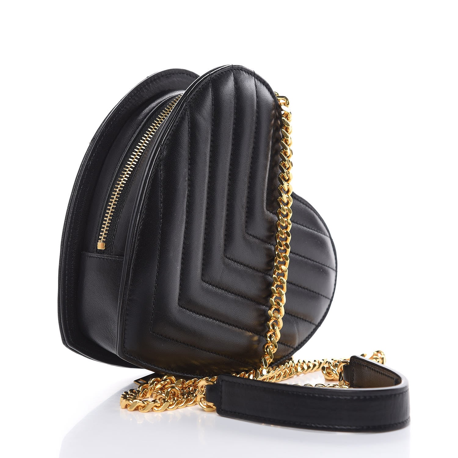 Saint Laurent Lambskin Matelasse Chevron Monogram Small Love Heart Chain Bag Black 3 of 11