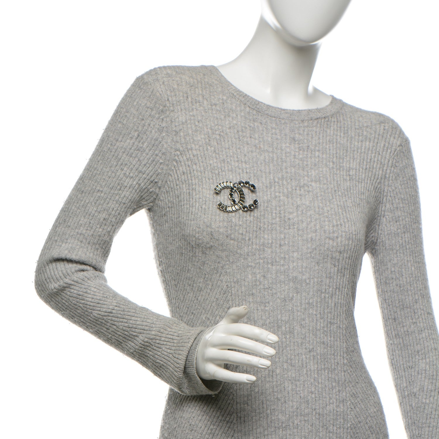 Chanel Baguette Crystal CC Brooch Silver Grey 2 of 4