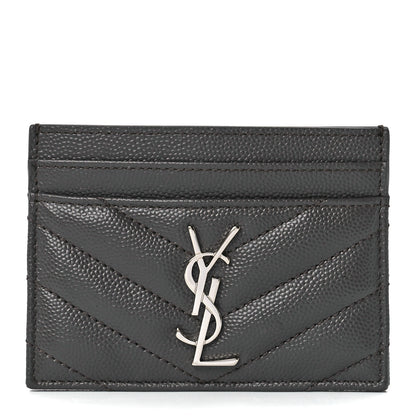 Saint Laurent Grain De Poudre Matelasse Chevron Monogram Credit Card Case Coal 1 of 11