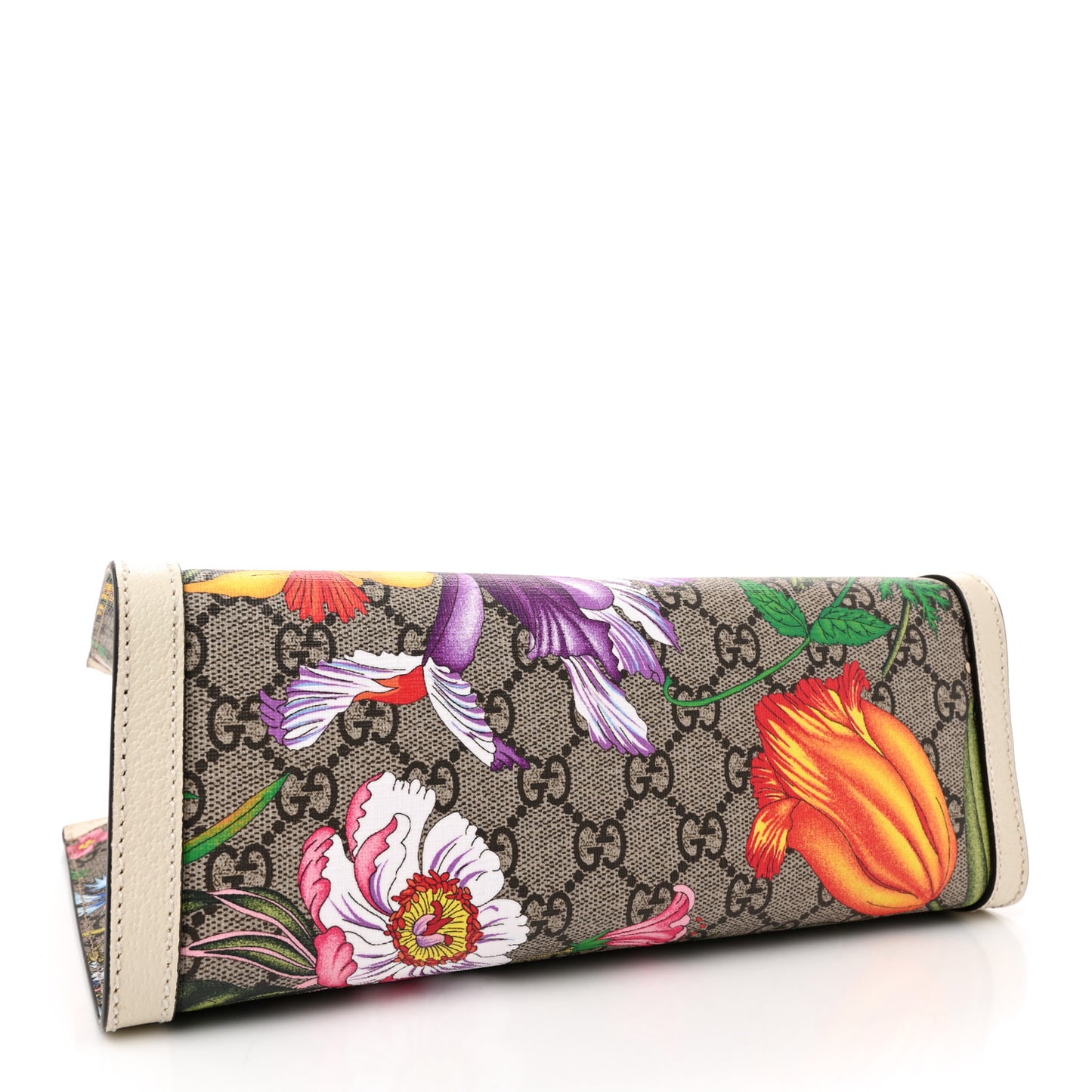 GG Supreme Monogram Flora Textured Calfskin Small Padlock Tote Beige Ebony Multicolor Mystic White
