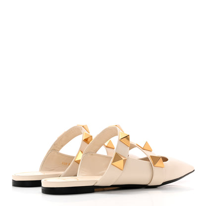 Valentino Garavani Calfskin Roman Stud Flat Mules 37.5 Light Ivory 4 of 15