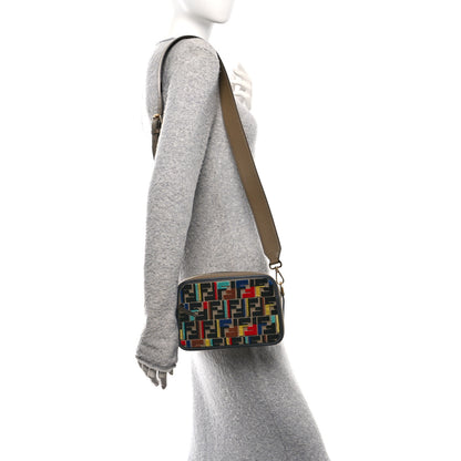 Fendi Vitello Century Velvet F is Fendi FF Multicolor Bi-Color Camera Case Fango Black Multicolor 2 of 10