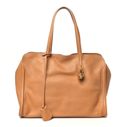 Alexander McQueen Pebbled Calfskin Large Skull Padlock Zip Around Tote Cognac 1 of 11