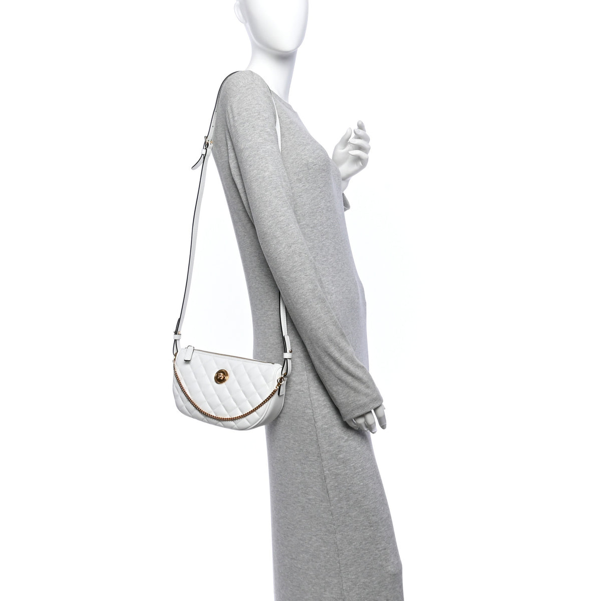 Nappa Quilted La Medusa Half Moon Crossbody White