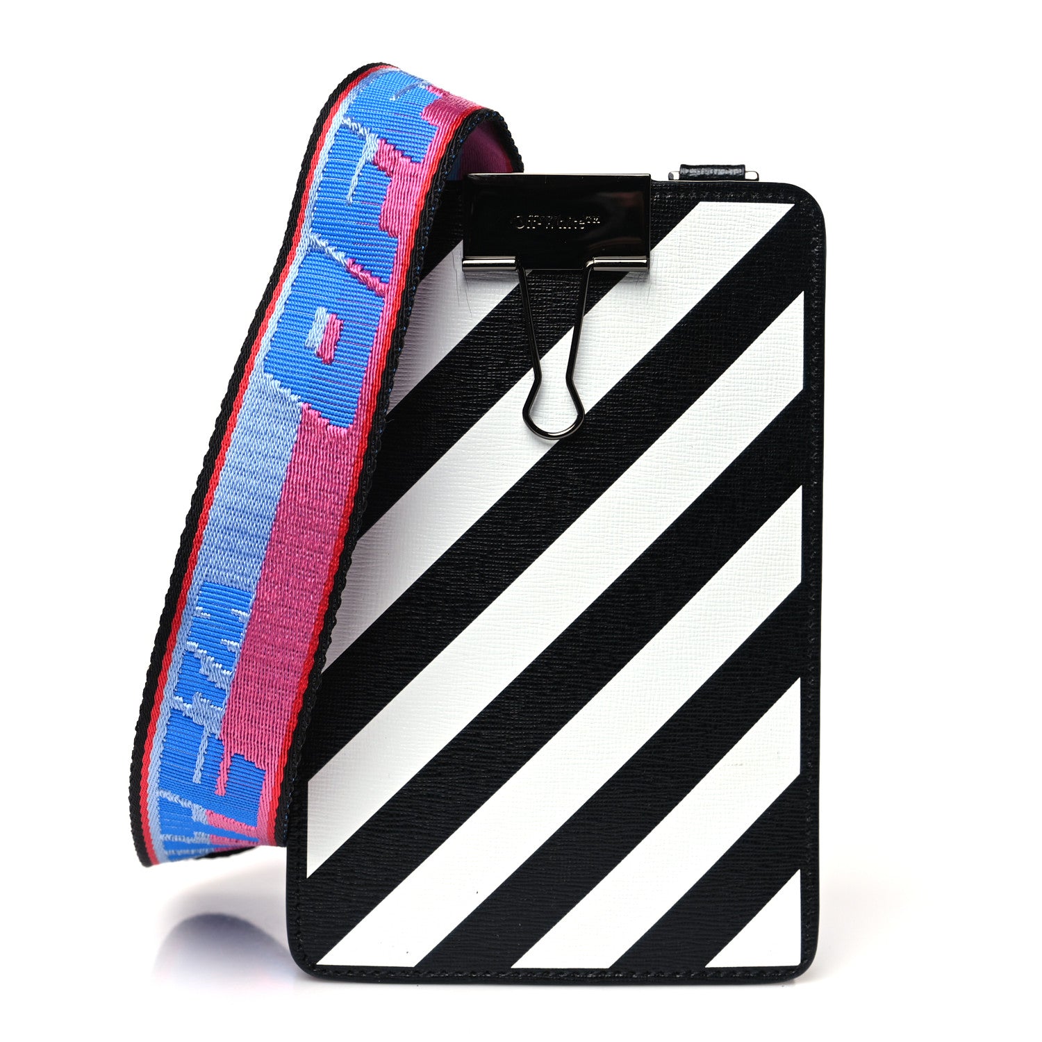 Off-White Saffiano Striped Phone Bag Black White 1 of 9