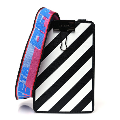 Off-White Saffiano Striped Phone Bag Black White 1 of 9