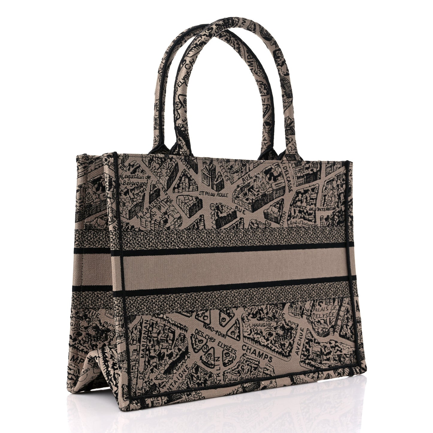 Canvas Embroidered Medium Plan De Paris Book Tote Beige Multi