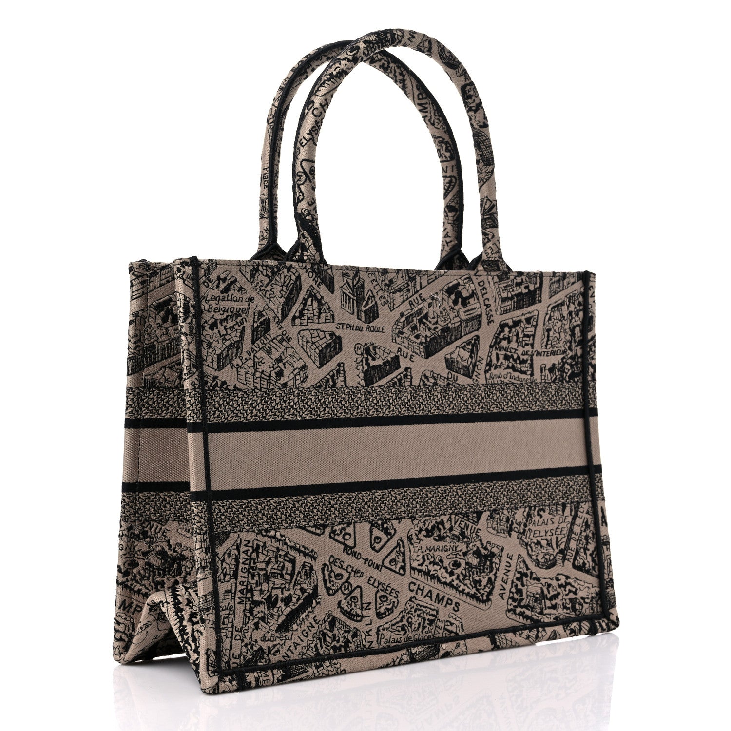 Christian Dior Canvas Embroidered Medium Plan De Paris Book Tote Beige Multi 3 of 9