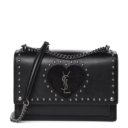 Saint Laurent Grained Calfskin Studded Medium Monogram Heart Sunset Black 1 of 11